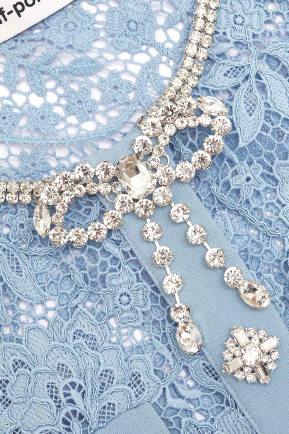 Self Portrait Blue Lace Diamante Bow Mini Dress