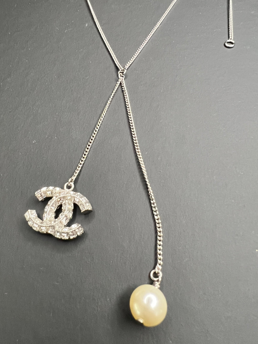 Chanel CC Diamante Pendant Necklace with Glass Pearl Accent