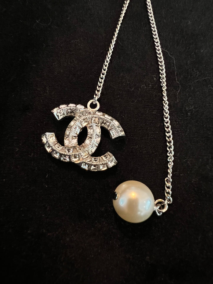 Chanel CC Diamante Pendant Necklace with Glass Pearl Accent