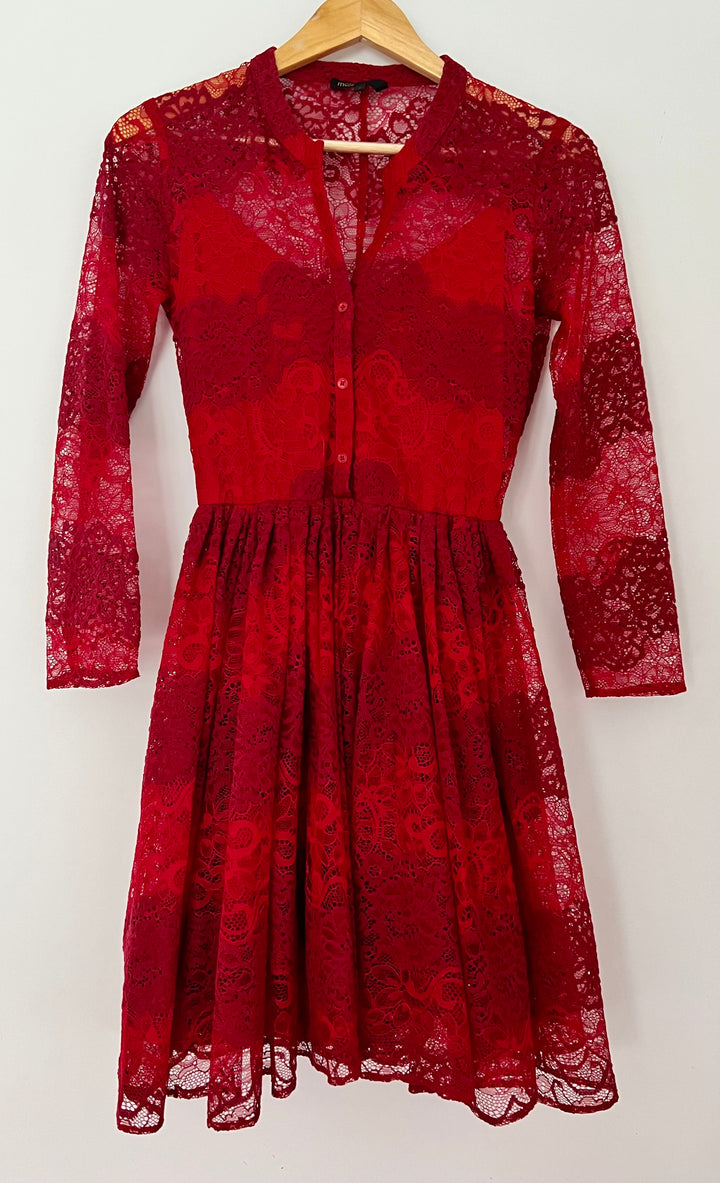 Maje Red Organza Lace Dress