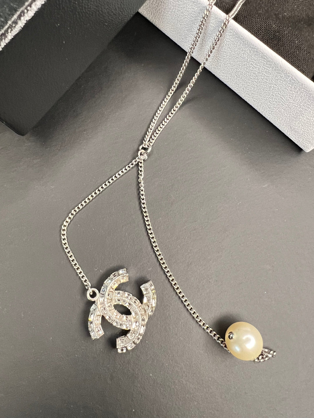 Chanel CC Diamante Pendant Necklace with Glass Pearl Accent