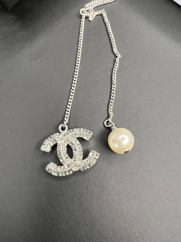 Chanel CC Diamante Pendant Necklace with Glass Pearl Accent