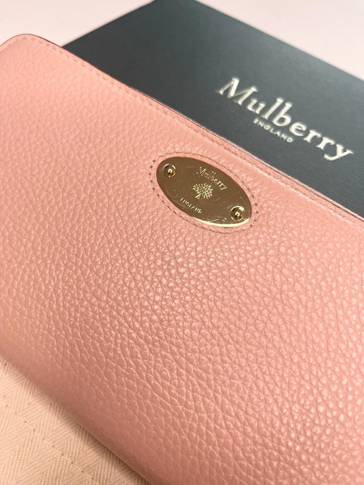 Mulberry Classic Grain Leather Zip Around Pink Wallet