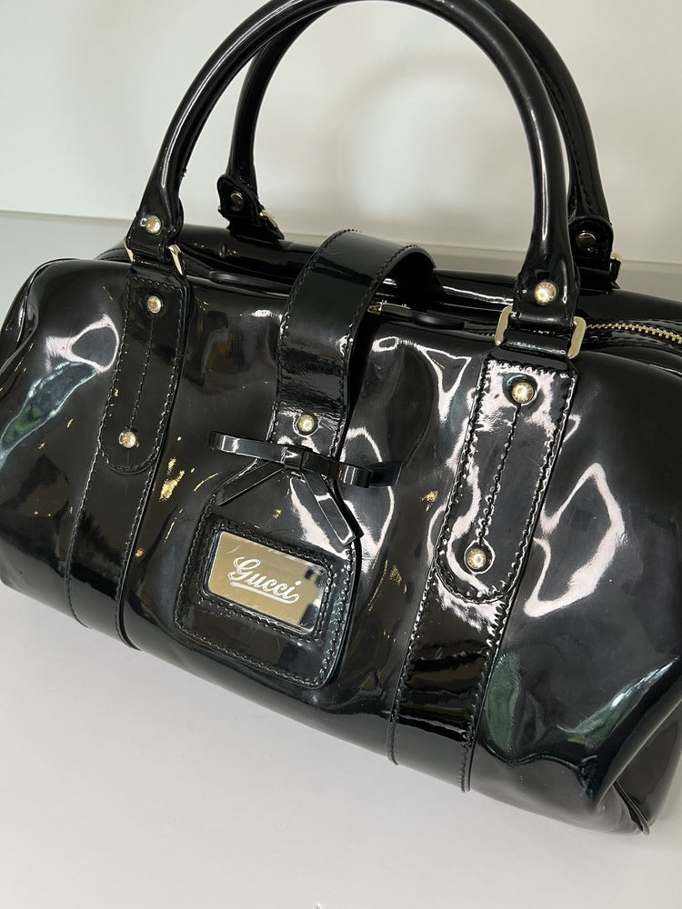 Gucci Black Patent Large buckle Tote Holdall Bag