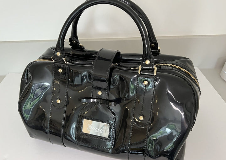 Gucci Black Patent Large buckle Tote Holdall Bag