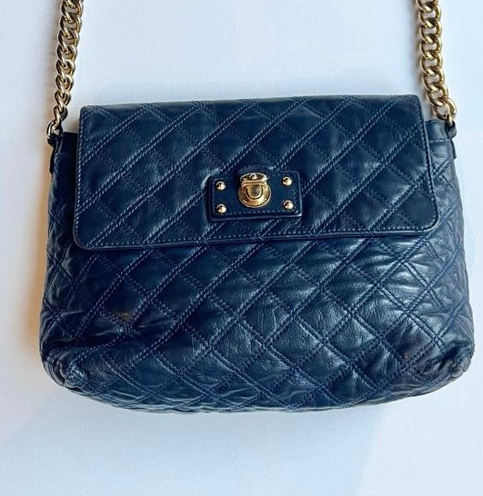 Marc Jacobs Flap Quilted Navy and Gold Bag