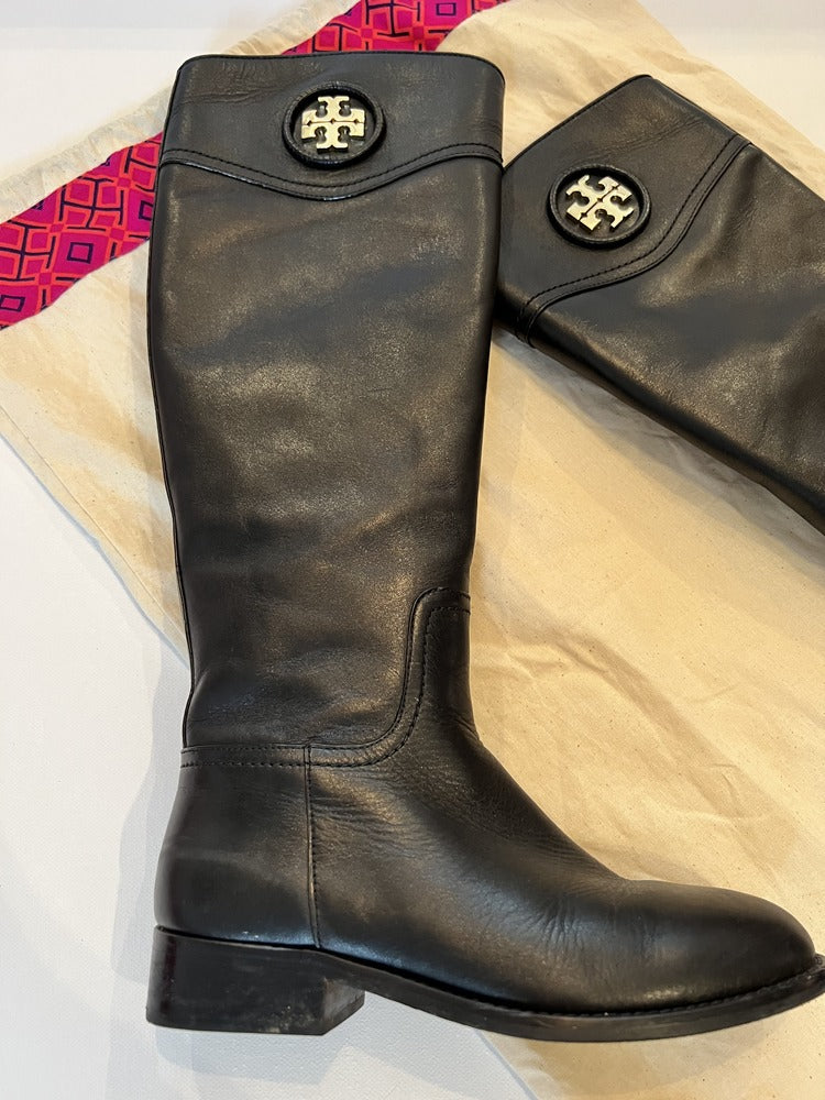 Tory Burch Black Leather Riding Boot UK5