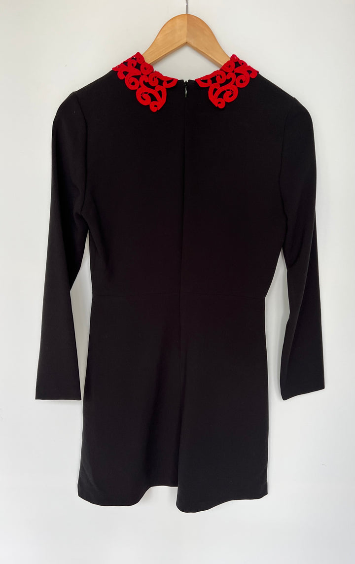 Sandro Black Dress with Lace Detail Red Collar