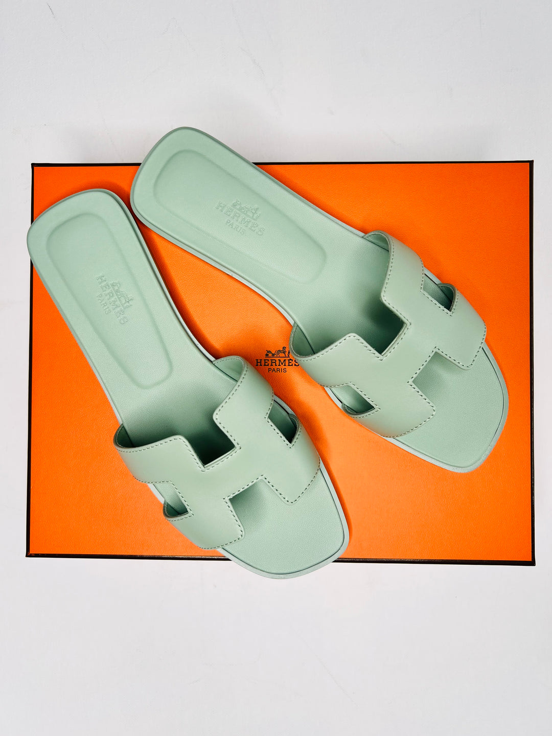 Hermes Oran Sandals in Vert d'eau - UK 5