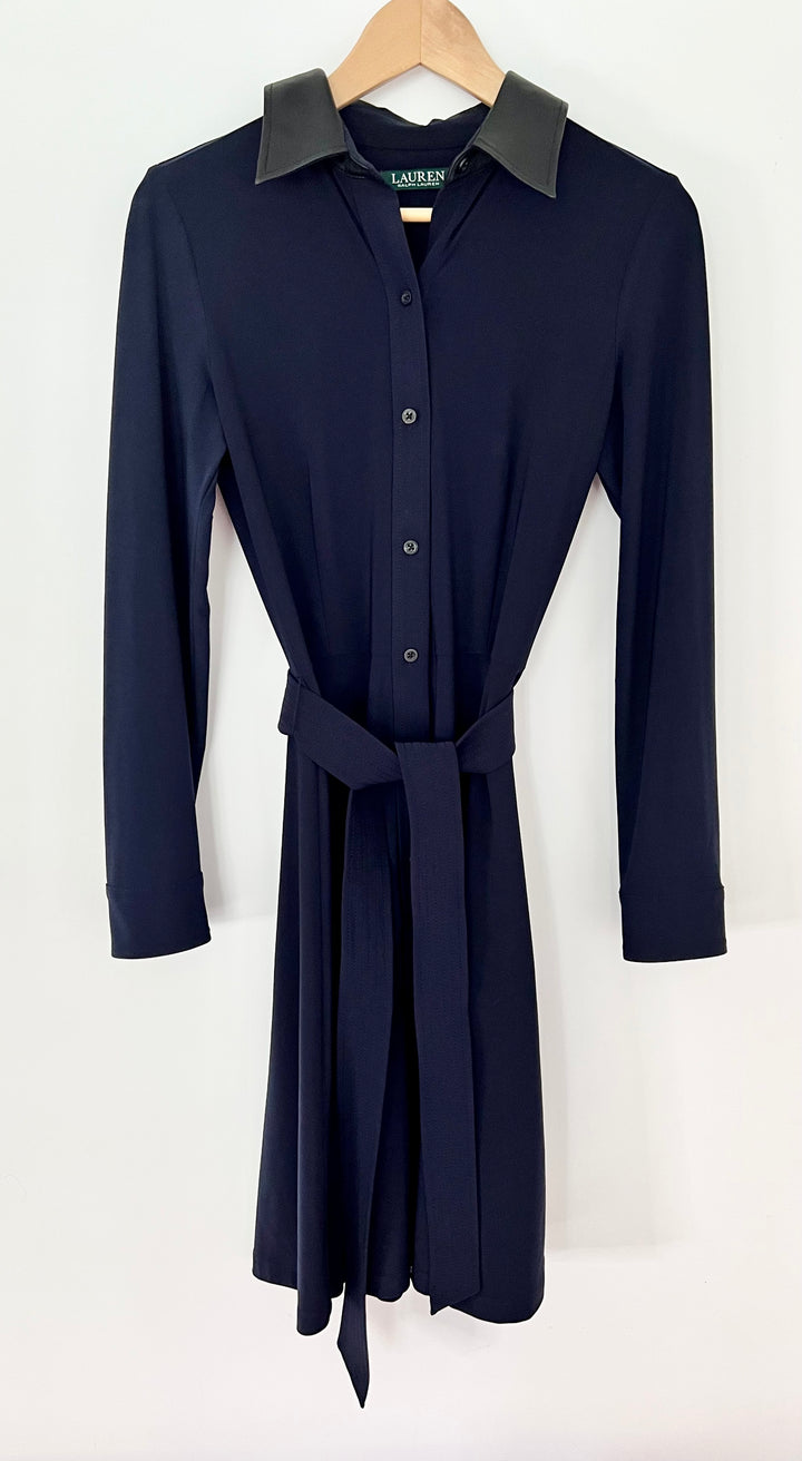 Ralph Lauren Blue Button Up Dress with Leather style collar