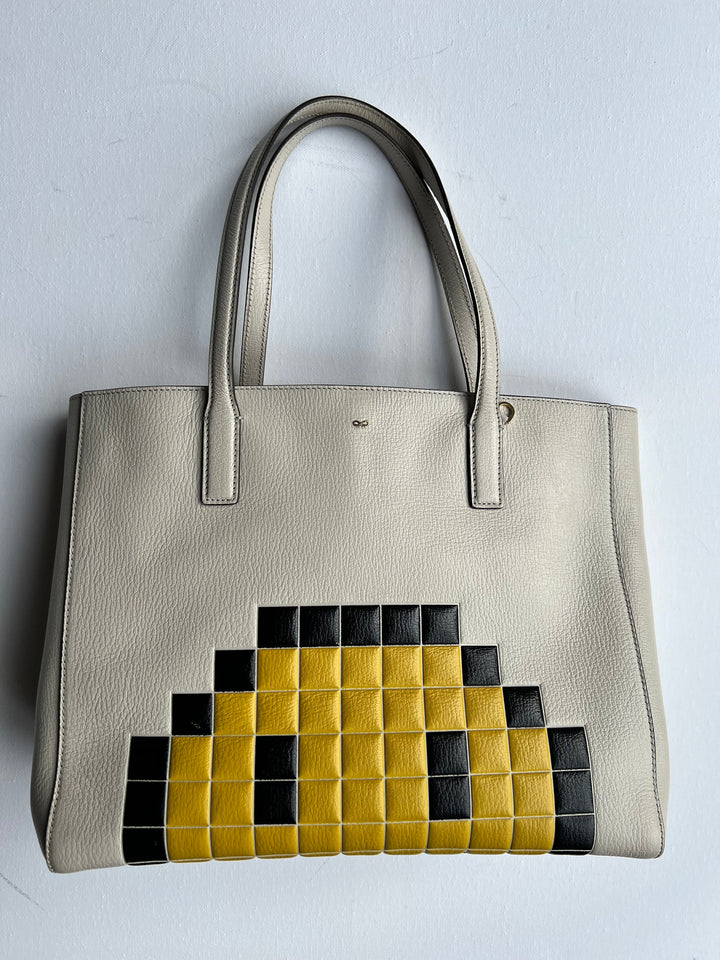 Anya Hindmarch Ebury Pixel Smiley Shopper Leather Tote
