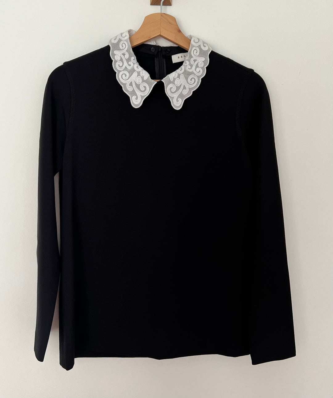 Sandro Long Sleeve Black Top with Detachable collar