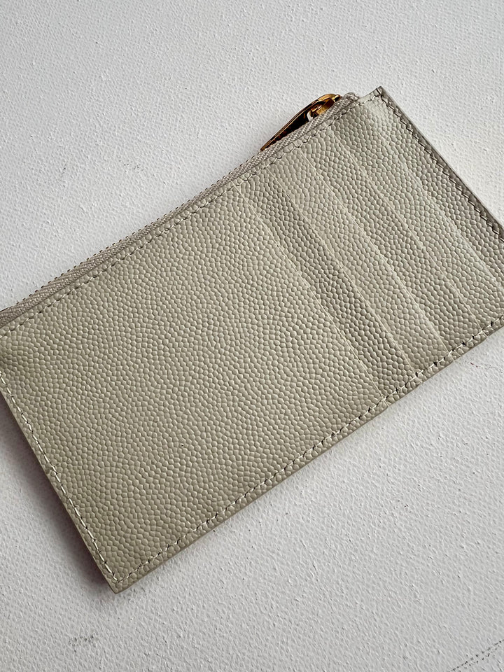 Saint Laurent Cassandre Fragments Zipped Card holder in Blanc Vintage