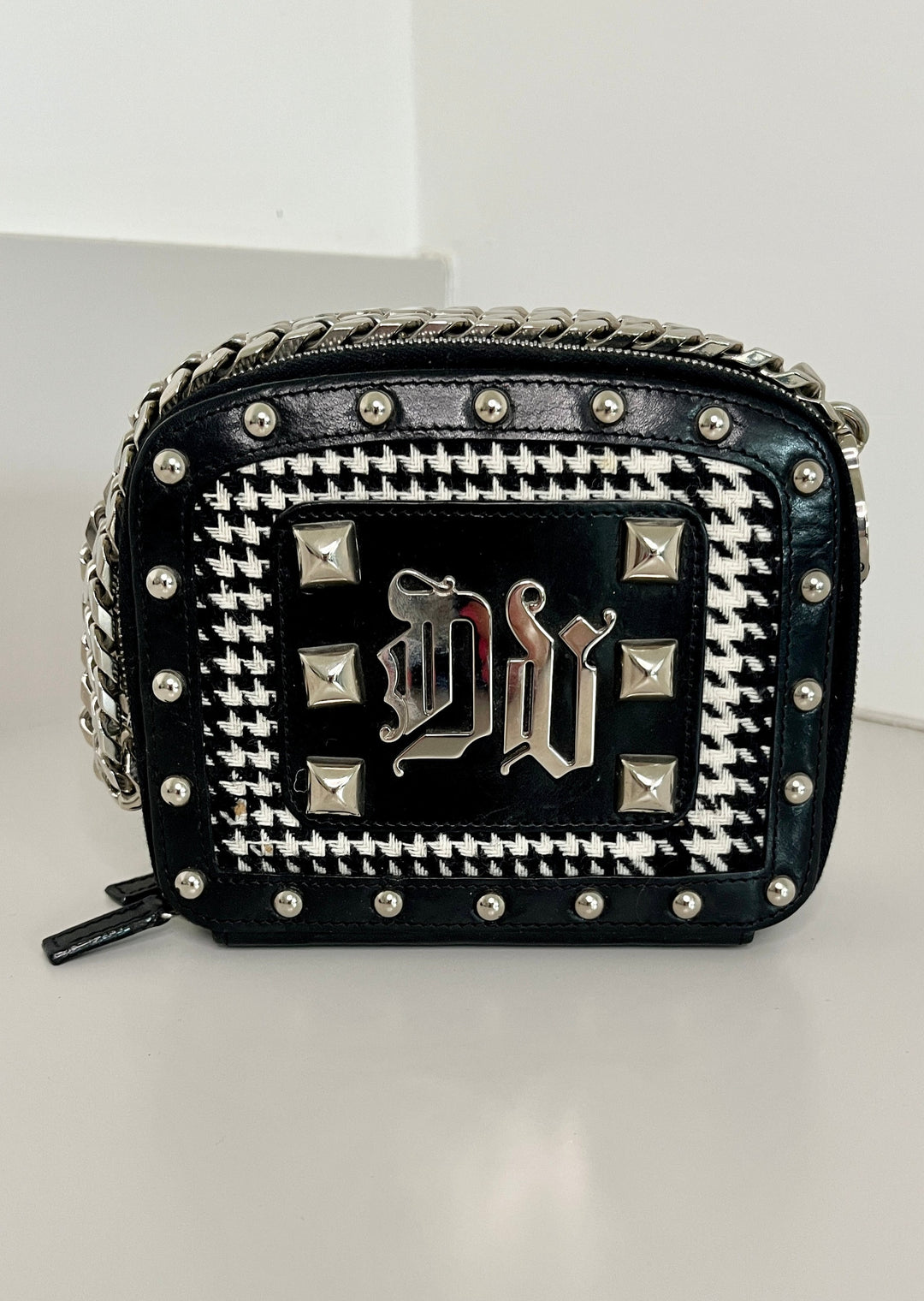 Versace Studded Box Bag with Short Chunky Chain Handle