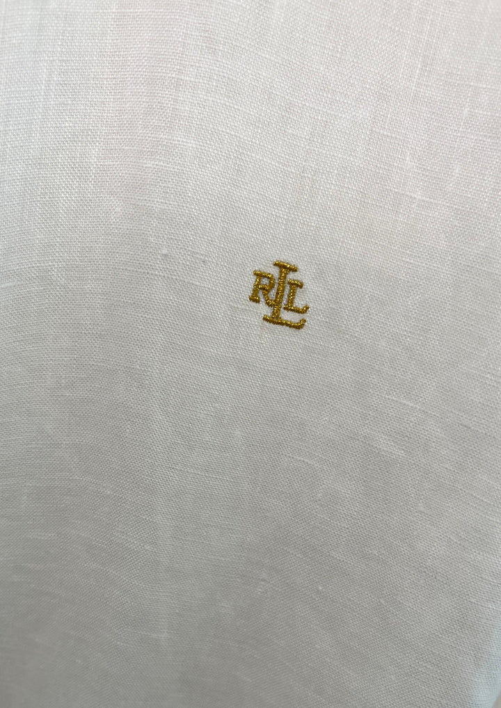 Lauren Ralph Lauren gold logo on white linen shirt