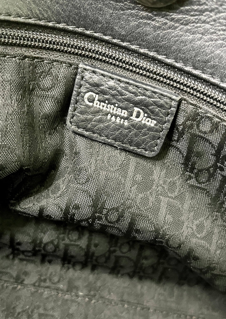 Christian Dior Black Calfskin Cannage East West D Buckle Shoulder Bag