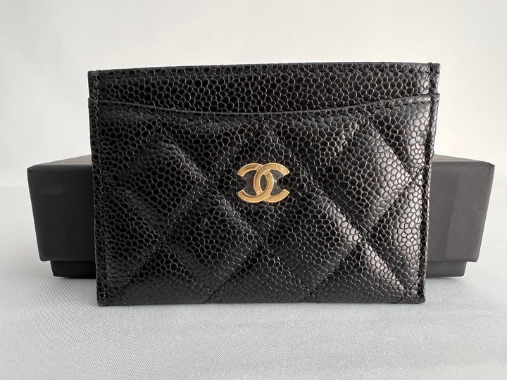 Chanel CC Card Holder in Black Grained Leather