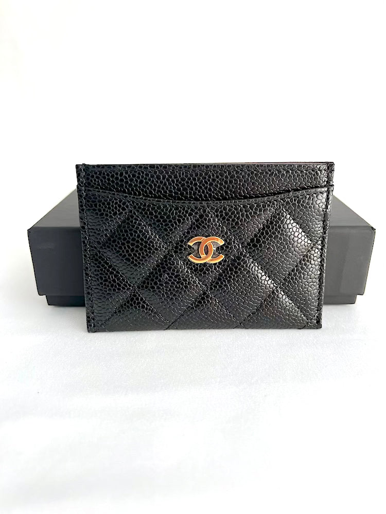 Chanel CC Card Holder in Black Grained Leather