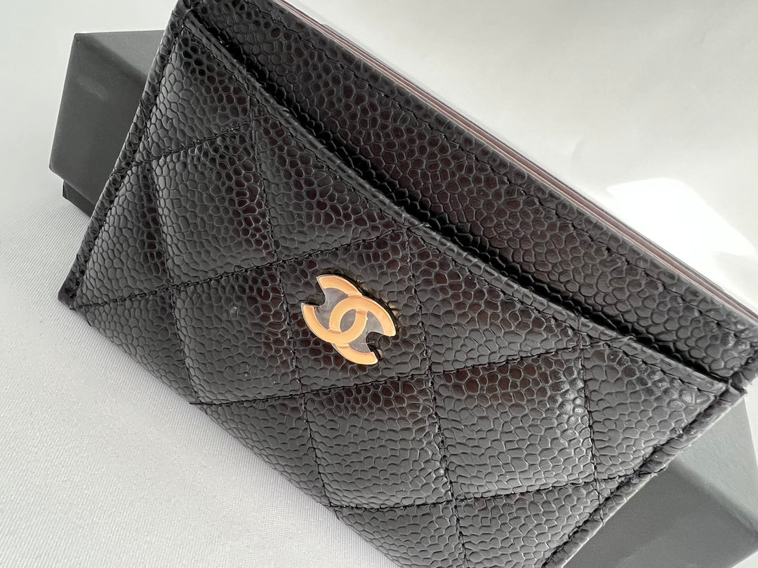 Chanel CC Card Holder in Black Grained Leather