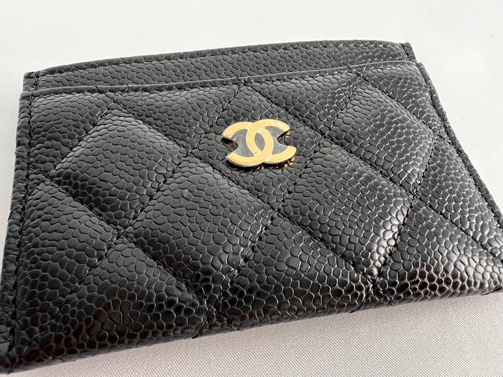 Chanel CC Card Holder in Black Grained Leather