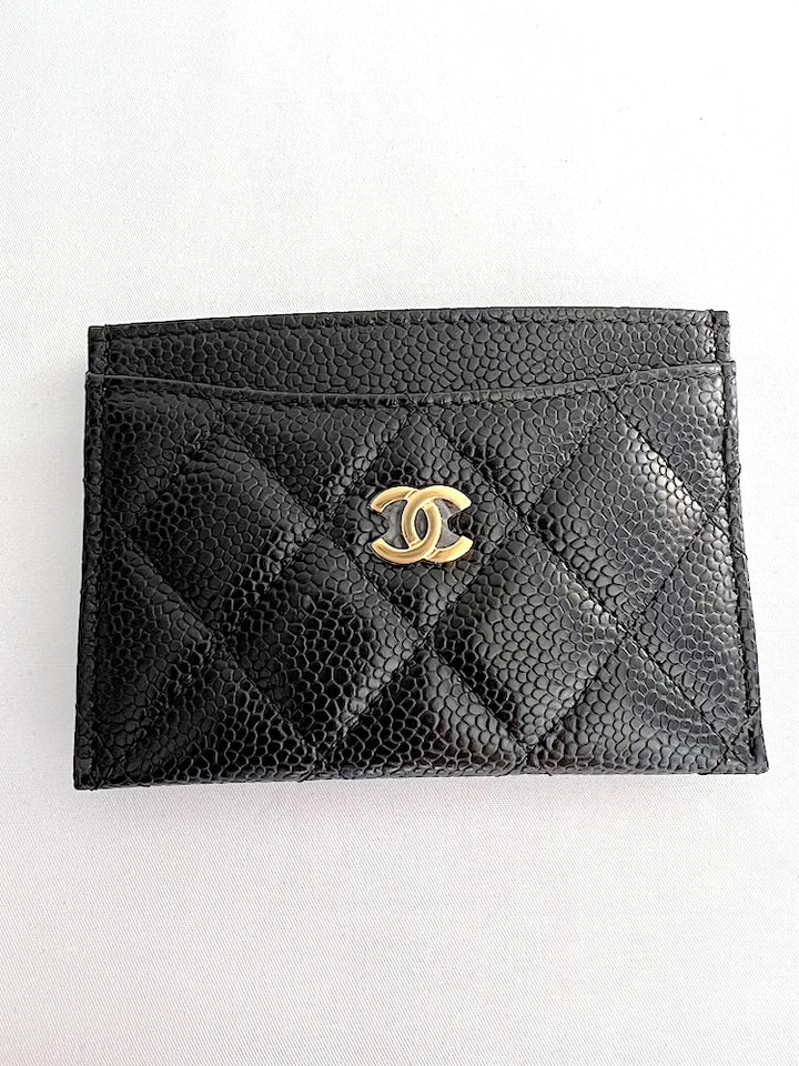 Chanel CC Card Holder in Black Grained Leather