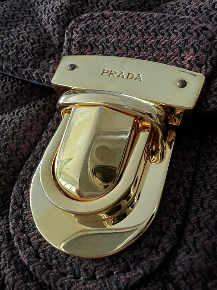 Prada Tessuto Leather Flap Wallet on Chain Black