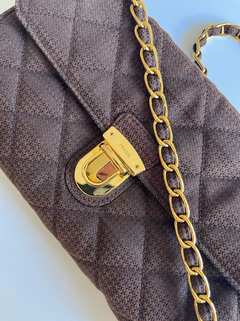 Prada Pushlock Chain Flap Bag Quilted Tessuto