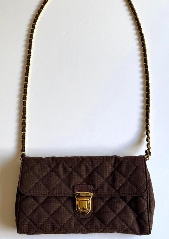 Prada Pushlock Chain Flap Bag Quilted Tessuto