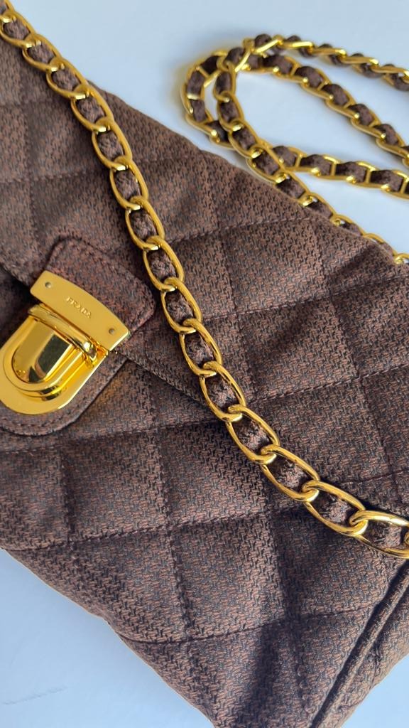 Prada Pushlock Chain Flap Bag Quilted Tessuto