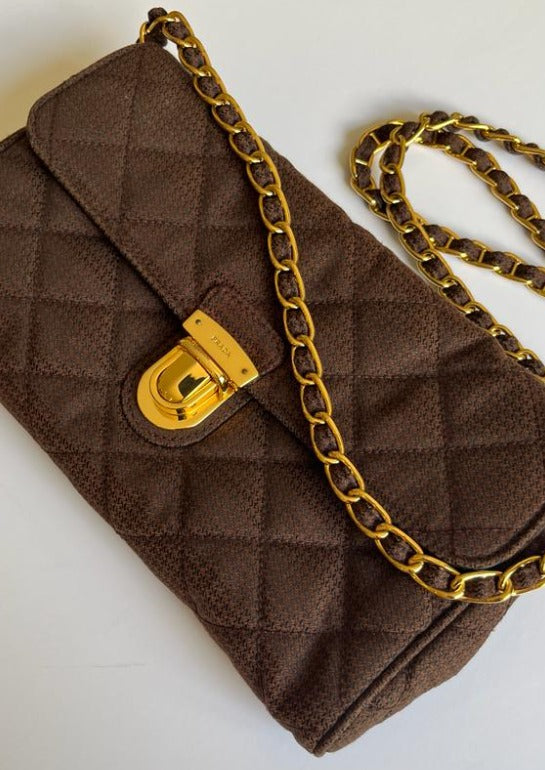 Prada Pushlock Chain Flap Bag Quilted Tessuto