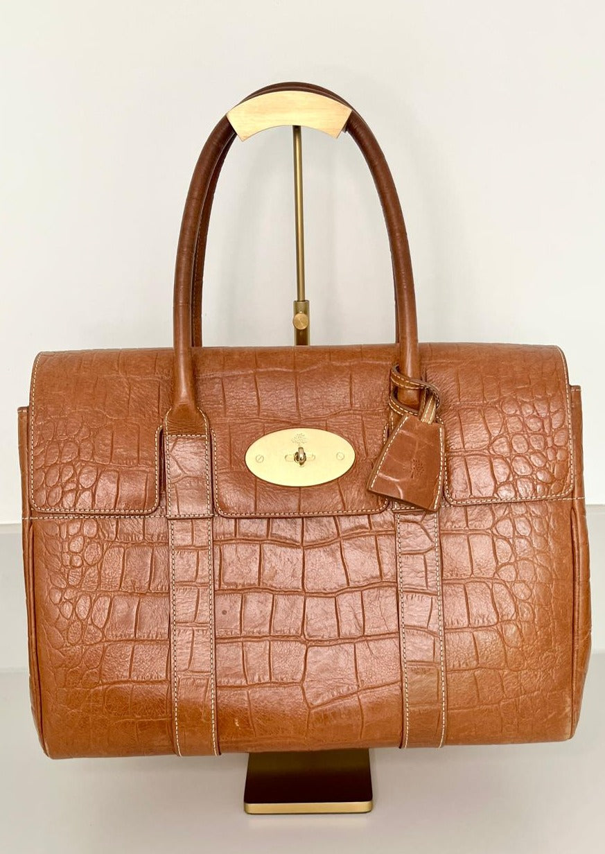 Second hand Mulberry Bayswater oak brown croc effect