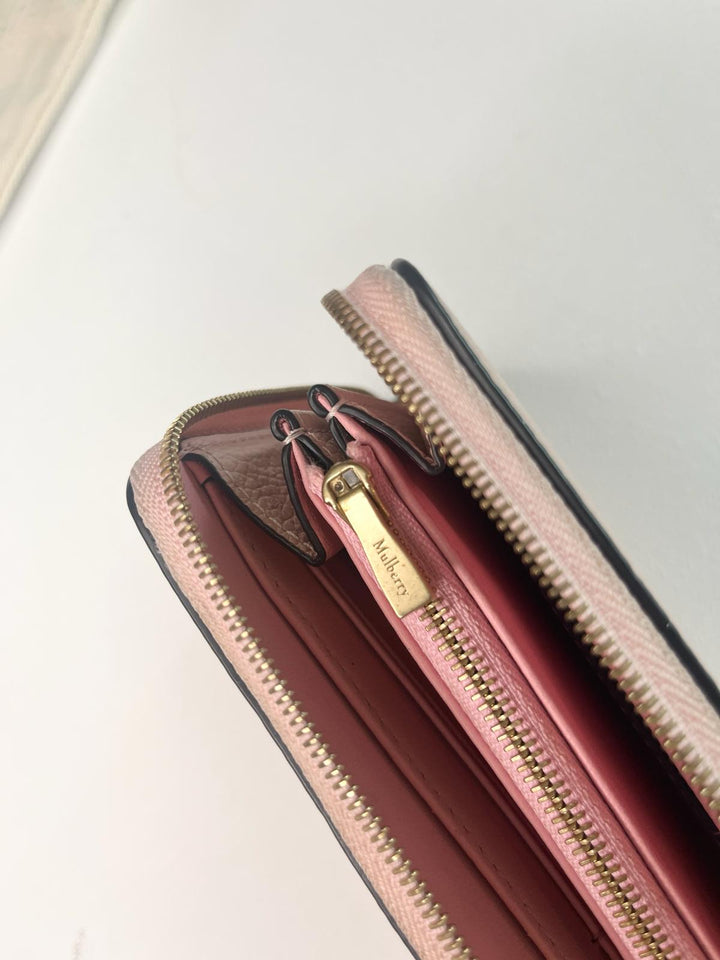 Mulberry Classic Grain Leather Zip Around Pink Wallet