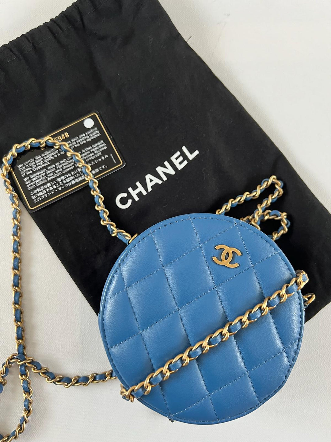 Chanel Quilted Round Bag in Lambskin Blue Leather GHW
