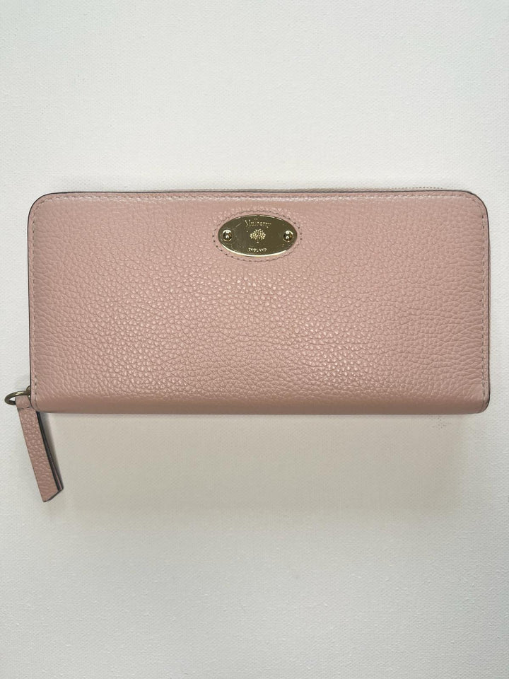 Mulberry Classic Grain Leather Zip Around Pink Wallet