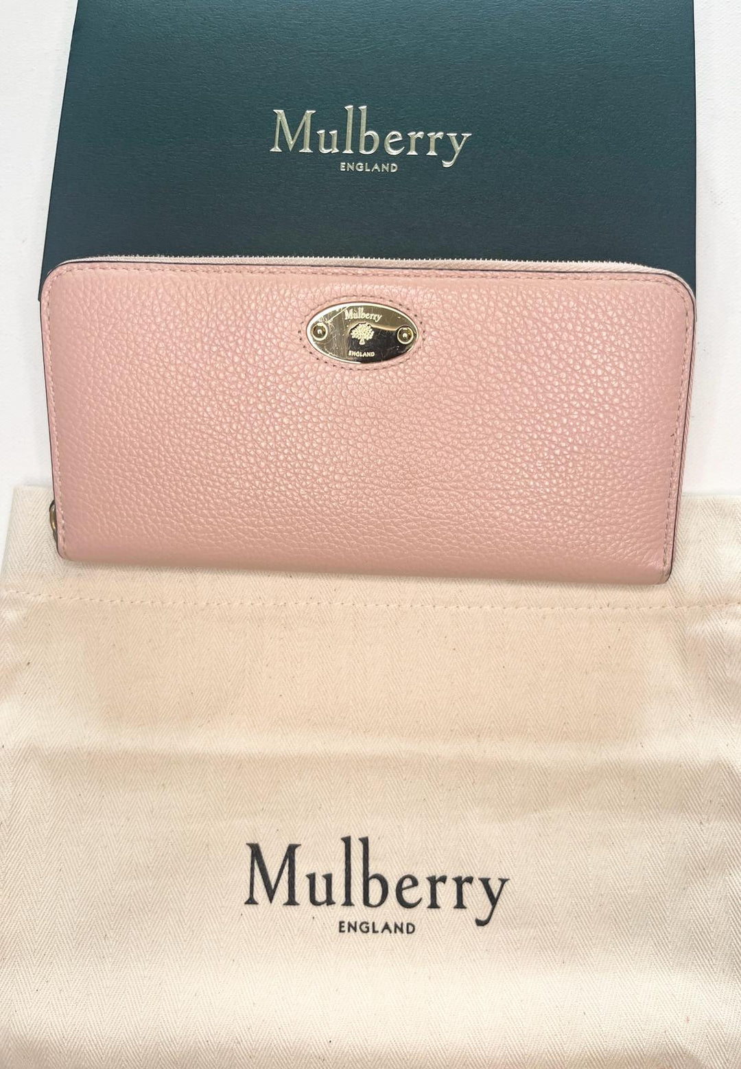 Mulberry Classic Grain Leather Zip Around Pink Wallet