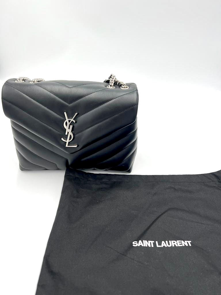 Saint Laurent LouLou Shoulder Bag Leather Small Silver on Black