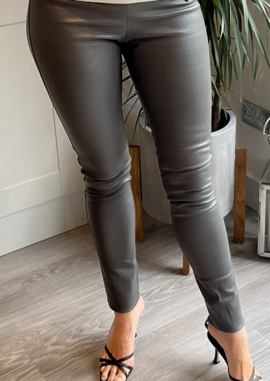 Grey Thermal Leather Effect Leggings, 46% OFF